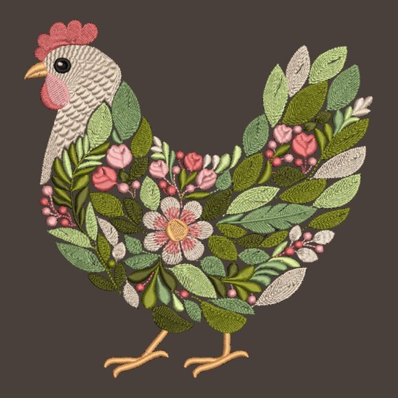 Chicken Sweatshirt Embroidered Floral Hen Adult Unisex Crewneck Sweatshirt Farm - Picture 7 of 12